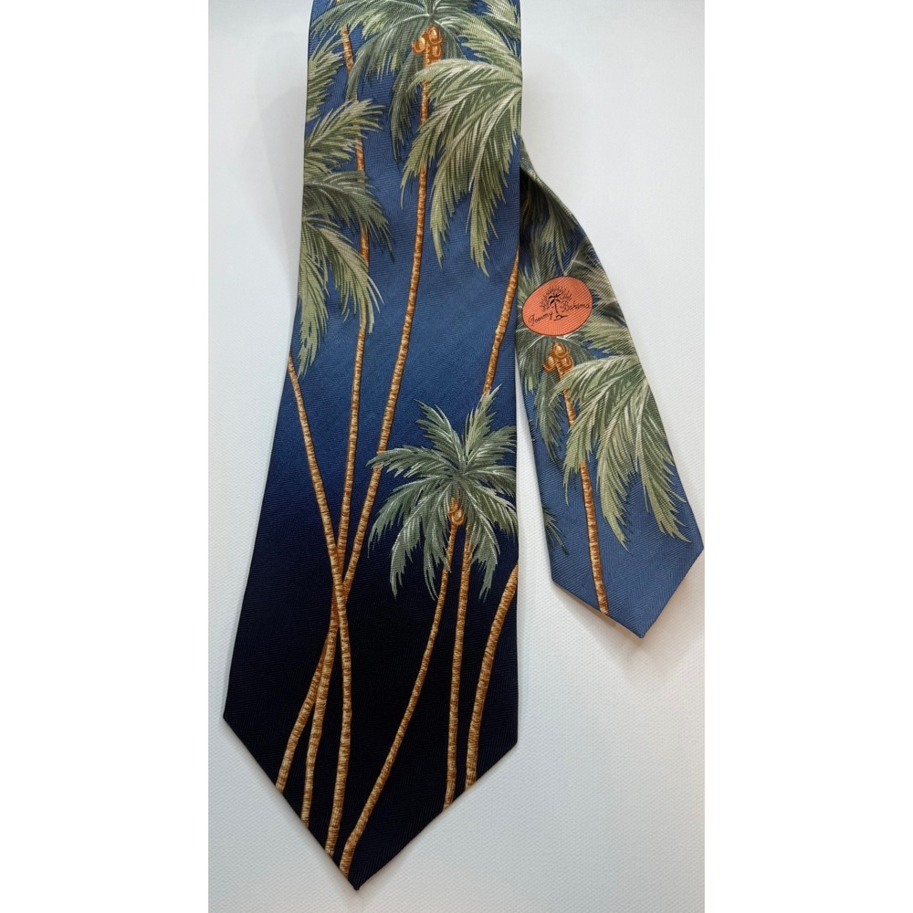 Tommy Bahama Mens Blue Silk Palm Tree Tropical Island Hand Made Necktie Tie